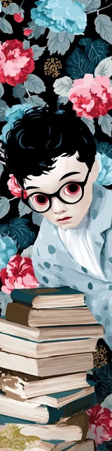 Free teacher bookmark featuring a light blue figure sitting on a stack of books